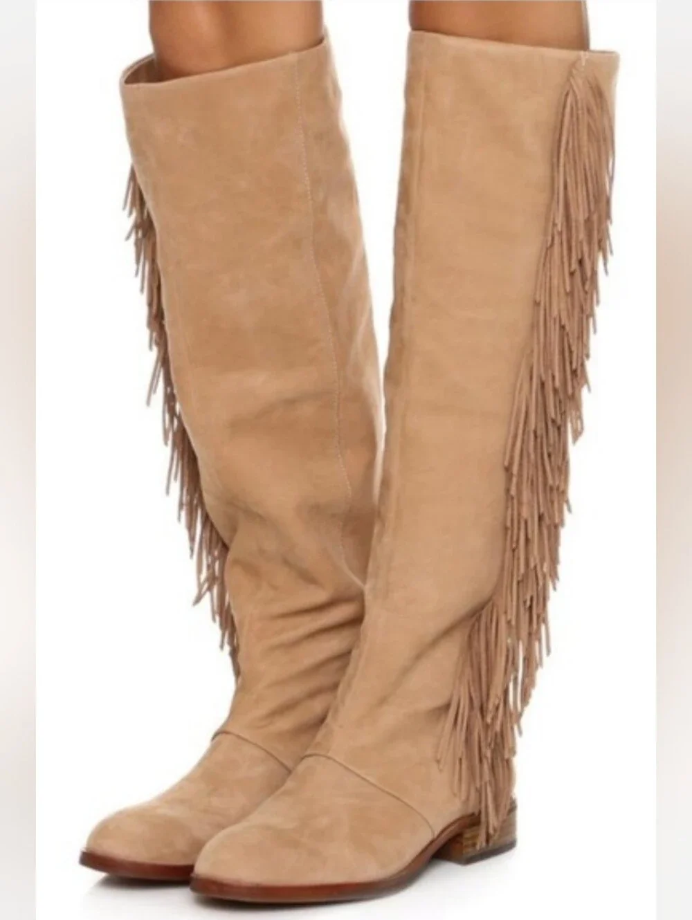 Sam Edelman Josephine Fringe Tall Boots tan camel 